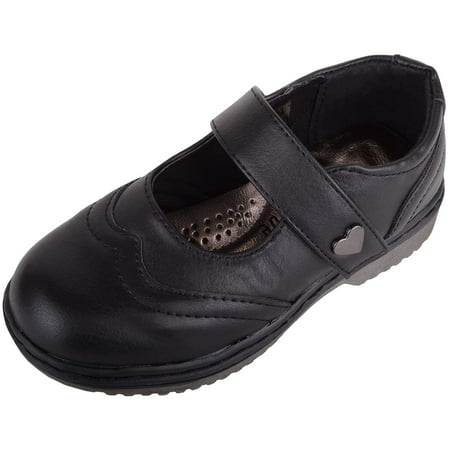 

ABSOLUTE FOOTWEAR Childrens Kids Girls Slip On Faux Leather Smart Formal School Touch and Close Shoes - Black PU - US Infant 11