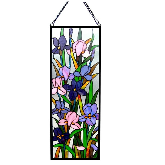 RADIANCE Goods Tiffany-Glass Iris Design Window Panel 11.5x31.5