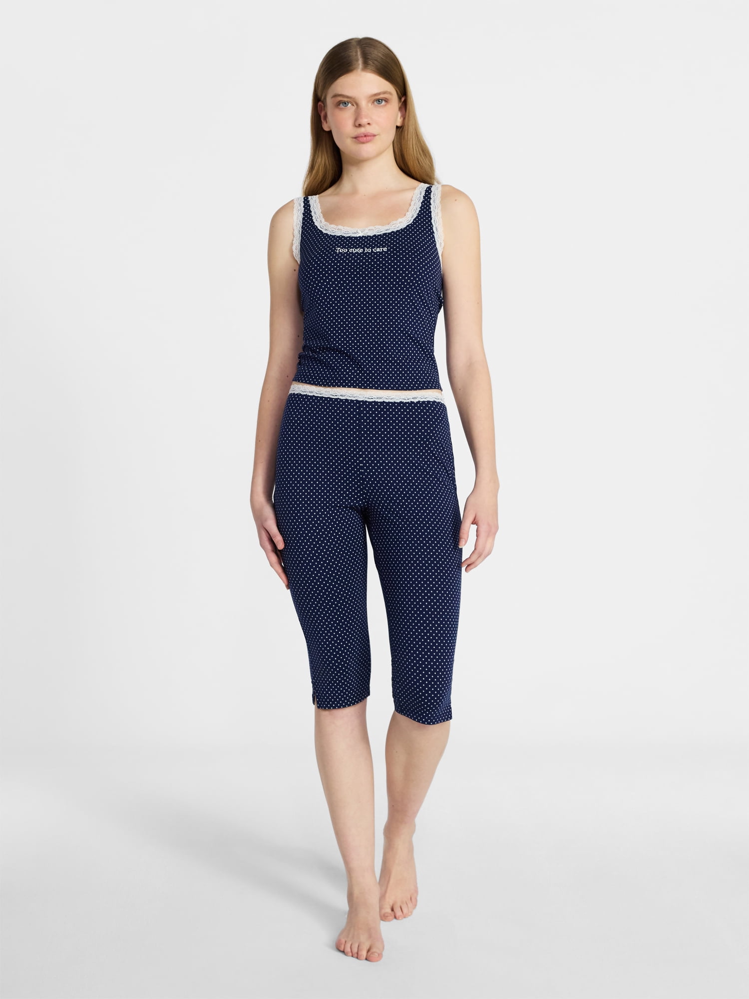 No Boundaries Single Jersey Lace Sleep Tank Top, Women's XXS-3X