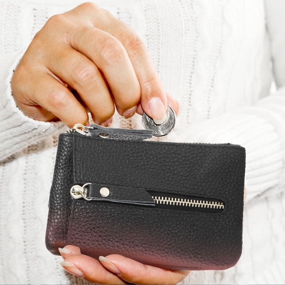 YOSADIER Black Zipper Wallet Small Change Purse with Six Secure Locks for Safe and Organized Storage