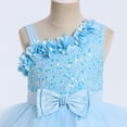 thumbnail image 6 of IBTOM CASTLE Toddler Kids Girls Pageant Sequin Flower Dress, Shiny Asymmetric Shoulder Formal Party Tiered Tulle Gowns 2-8T 4-5 Years Blue, 6 of 7
