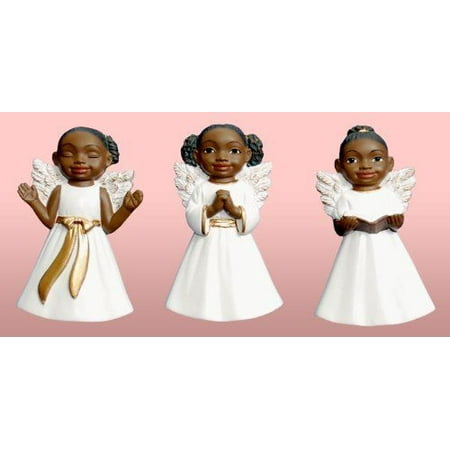 Africa Christmas Ornament Set of 3 African American CHERUB GIRL in White Christmas Ornaments ()