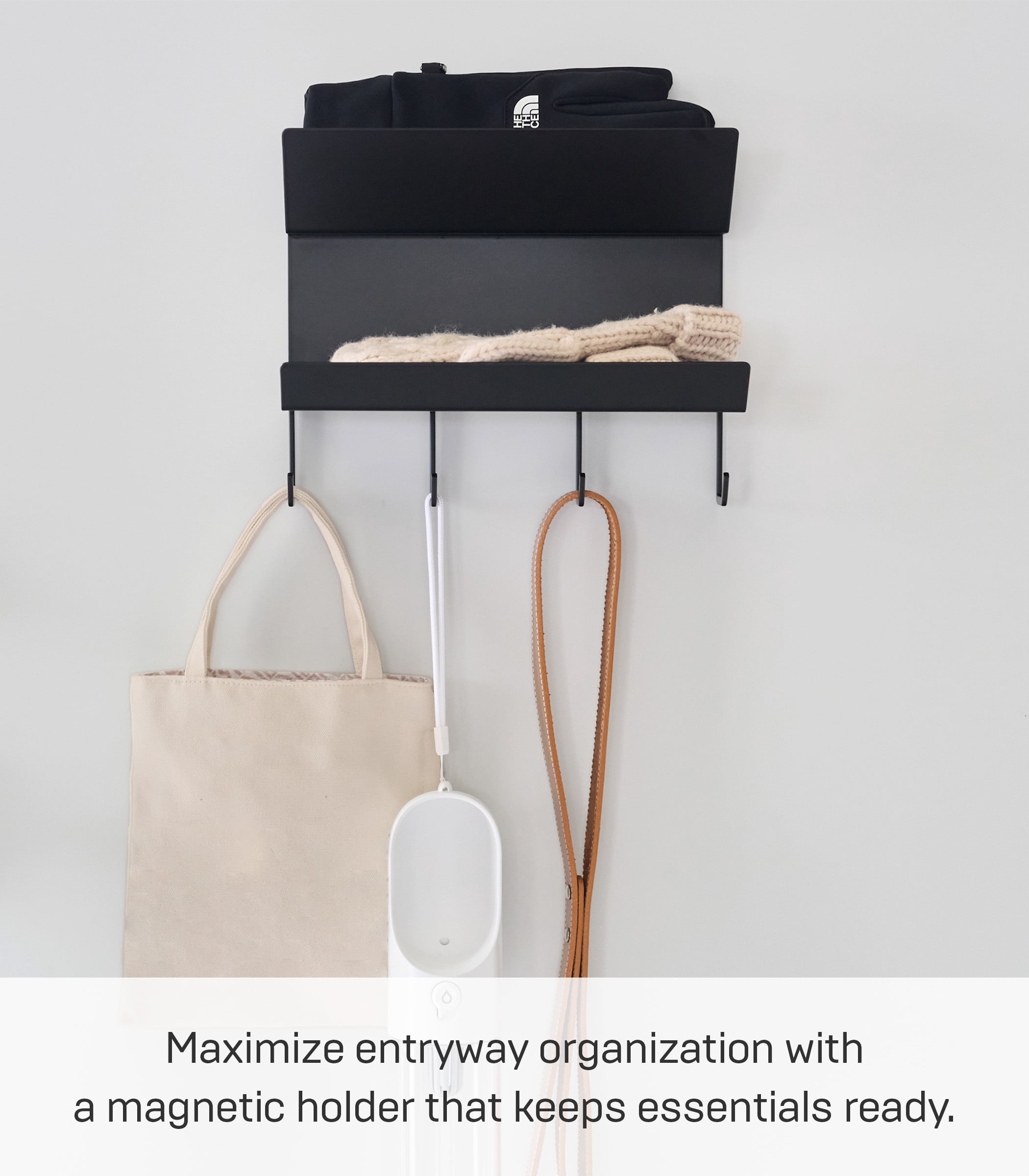 Yamazaki Home Magnetic Entryway Rack, Black, Steel, Magnetic