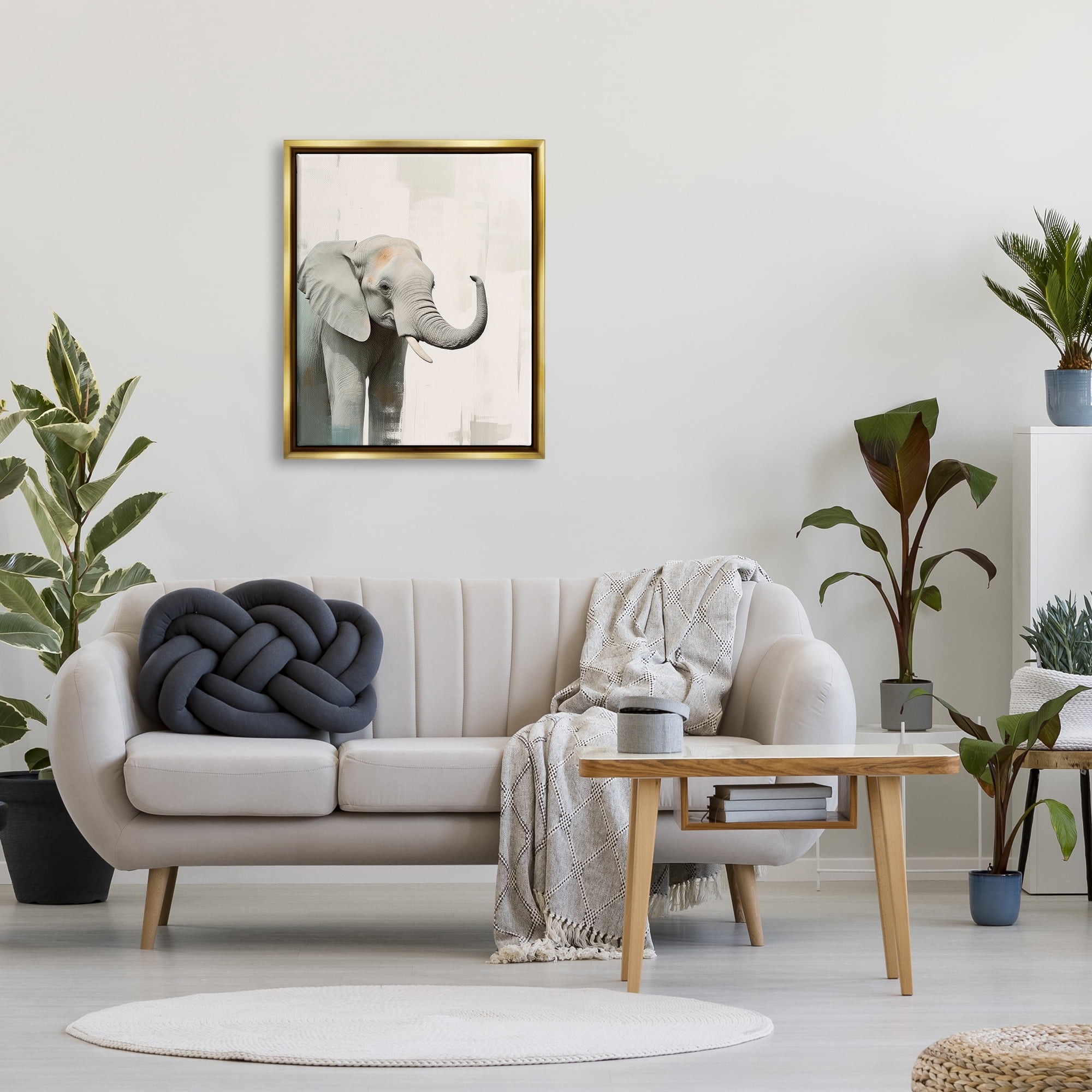 Stupell Industries Grey Modern Elephant Animals & Insects Painting Gold Floater Framed Canvas Art Print Wall Art, 25 x 31