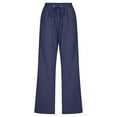 thumbnail image 2 of Fangasis Women Bottoms Cropped Trousers Wide Leg Capri Pants Ladies High-Waist Cotton Linen Pant Breathable Summer Palazzo Dark Blue L, 2 of 6