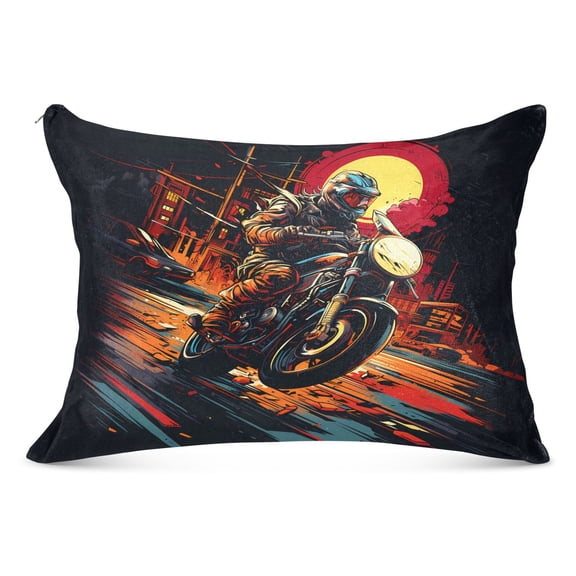Motorcycle on Street Plush Pillow Cases Standard Size Ultra Soft Warm Pillowcases with Zipper 20"x26"