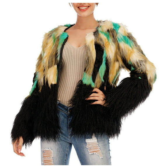 Mrat Long Sleeve Hoodless Casual Outwear & Jackets Womens Fuzzy Jacket Ladies Long Sleeve Patchwork Waistcoat Body Warmer Jacket Coat Outwear Boho Open Front Cardigan