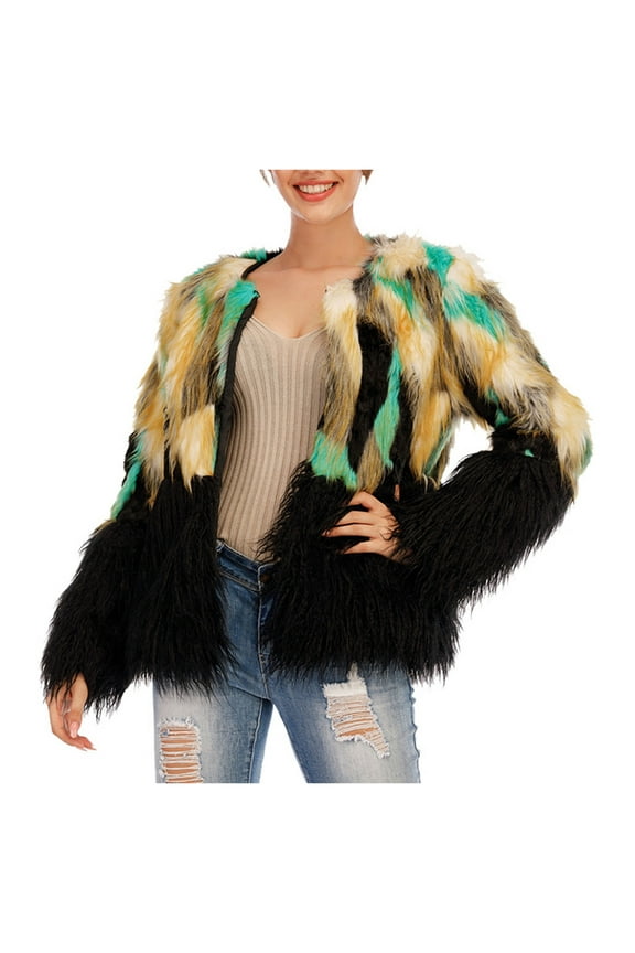 Long Sleeve Hoodless Casual Outwear & Jackets Womens Fuzzy Jacket Ladies Long Sleeve Patchwork Waistcoat Body Warmer Jacket Coat Outwear Boho Open Front Cardigan