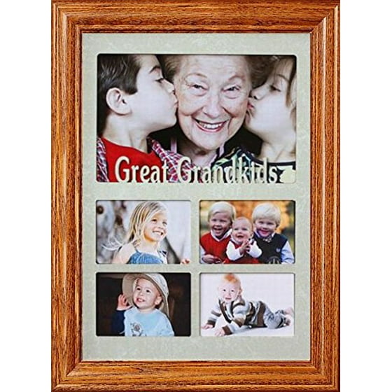 7x10 Great Grandkids Multi Opening Landscape Collage Picture Frame Laser Cut Cream Marbled Mat With Fruitwood 830
