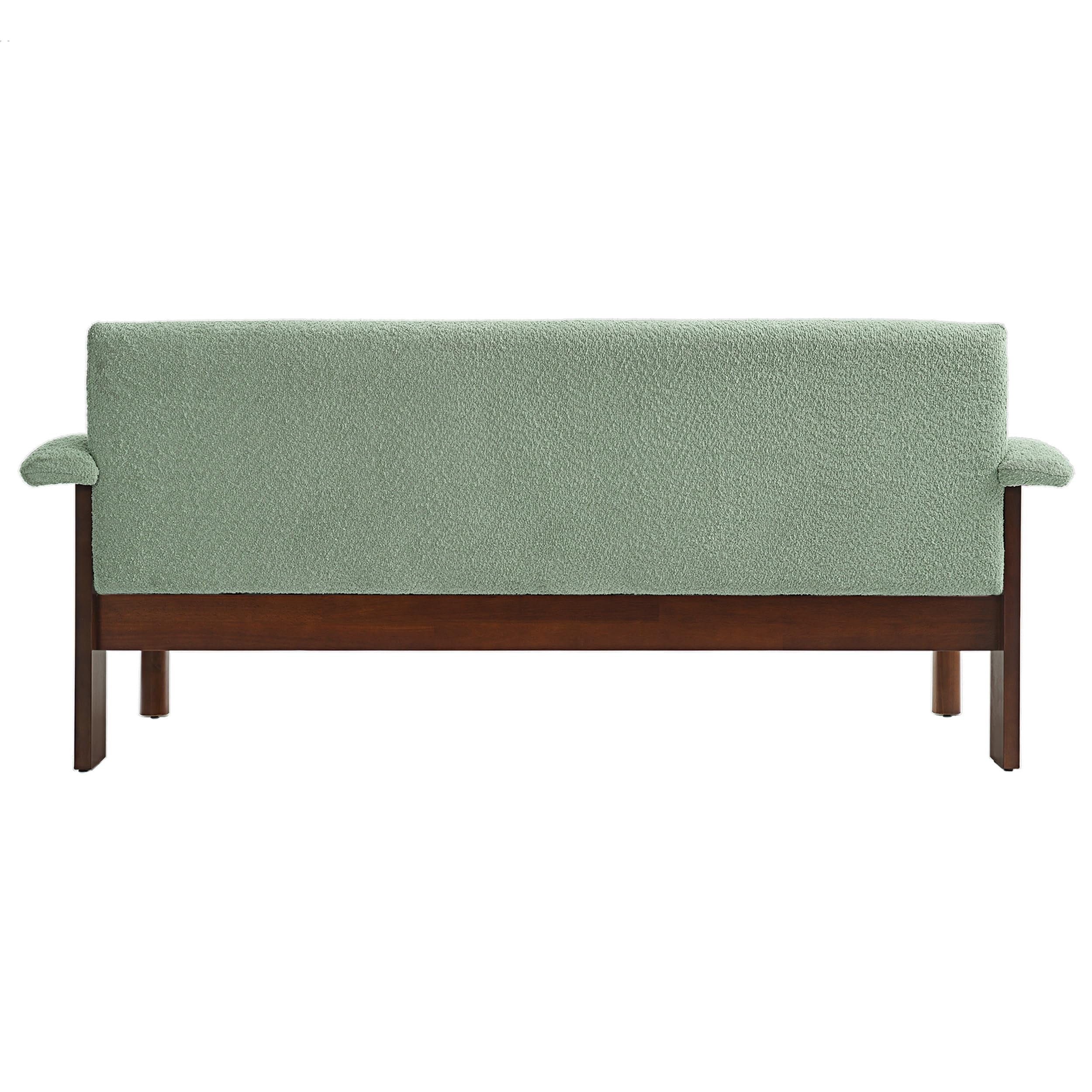 Modern 2-Seater Loveseat Sofa 72.8" with Armrest Pillows, Green Berber Fleece Couch for Living Room, Small Space, Solid Rubberwood Frame, Minimalist Style
