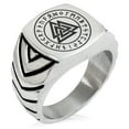 thumbnail image 1 of Stainless Steel Norse Valknut Knot Viking Chevron Pattern Biker Style Polished Ring, 1 of 1
