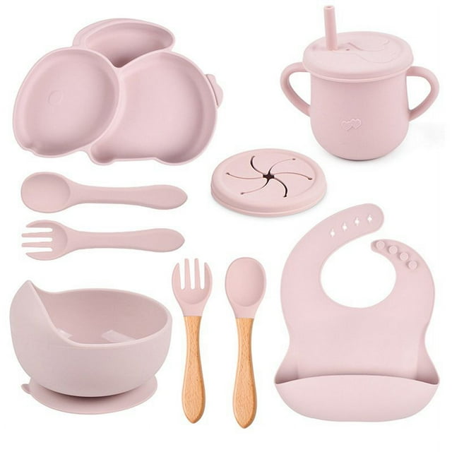 9Pcs Children‘S Silicone Tableware Set Baby Non-Slip Divided Children‘S Plate Bowl With Suction Cup