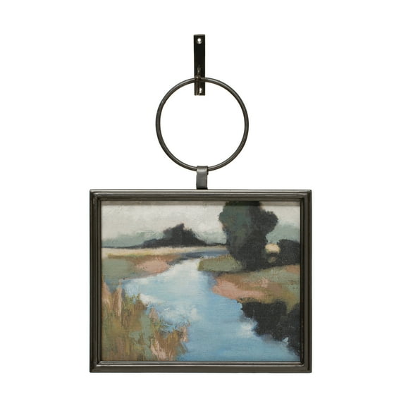 Creative Co-Op Metal and Wood Framed Landscape Wall Art with Hanging Bracket, Multicolor