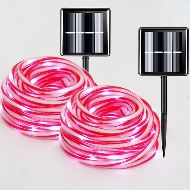 Luces solares tipo cuerda con forma de bastón de caramelo QITONG, 2 x 10 m, 100 LED, 8 modos