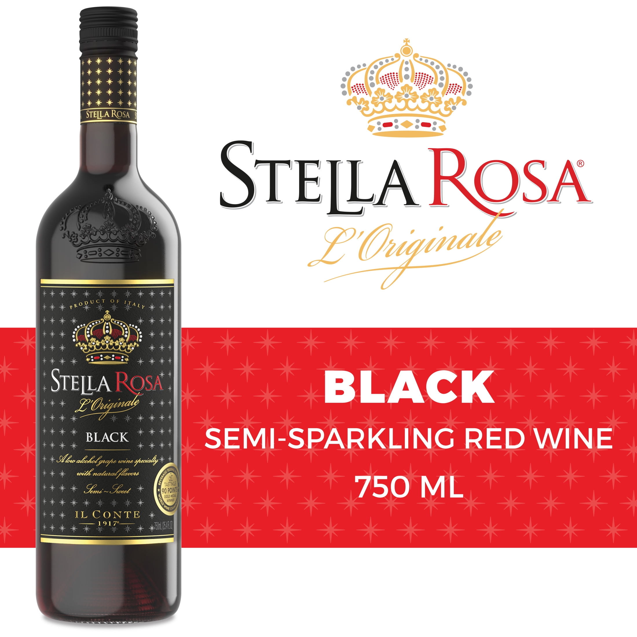 Stella Rosa Black Semi-Sweet Red Wine, 750ml, Low Alcohol, Rich Berry Flavors
