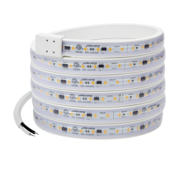 Maxxima 84 in. LED Under Cabinet Strip Light, Hardwired, 3220 Lumens, 3000K Warm White, 120V White Cove Light