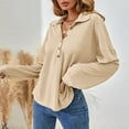 thumbnail image 4 of Lilgiuy Women's Casual Lapel Solid Color Button Long Sleeve Top Blouse T-shirt,Khaki,6 2022 Fall Winter, 4 of 5