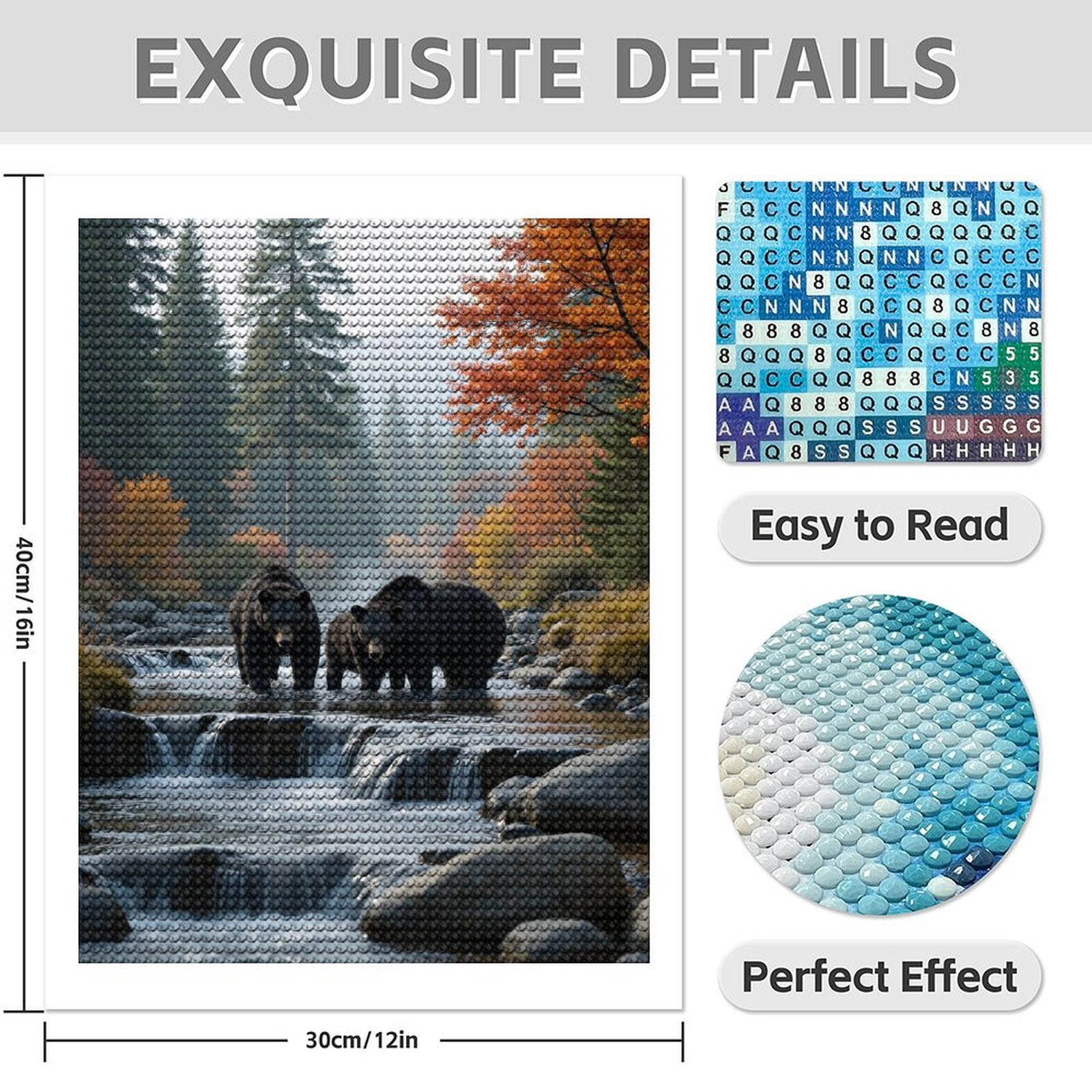Diamond Art Kits for Adults - 5d Bears In Autumn Forest Stream Diamond Painting for Adults, Diamond Art for Adults Beginners, Diamond Painting Kits for Adults for Home Wall Decor
