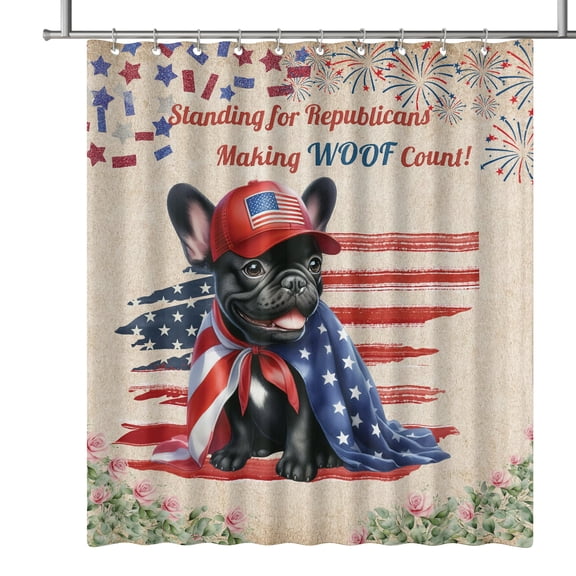 Republican French Bulldog Making Woof Count Election 2024 Shower Curtain Dog Lover Gifts Waterproof Bathroom Bathtub Curtain - 01002