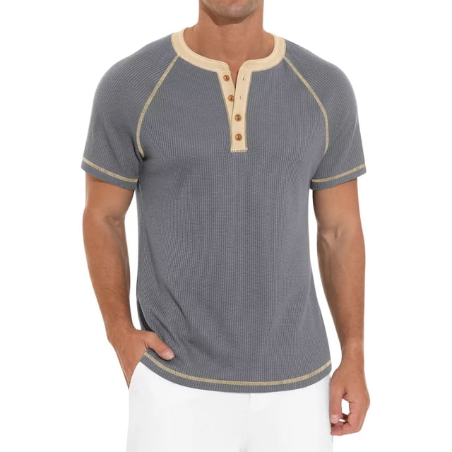 Playera Casual Moda Henley Waffle Manga Corta Para Hombre