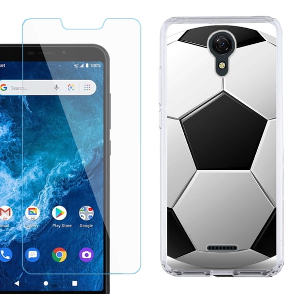 Slim-Fit Protective Phone Case compatible with Cricket Icon 2, with Tempered Glass Screen Protector, by OneToughShield ® - Soccer