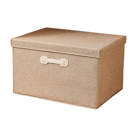 Leodye 1PCS Lidded Linen Storage Basket, Foldable Handheld Stackable Bin, Space Saving Organizer for Household Clothes Quilt Arrangement -15.75x11.81x9.84in