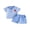 Blue, variant on Cenuakty Boys Back to School Outfits Short Sleeve Lapel Apple Letter Embroidery Striped Shirt Solid Color Shorts Set