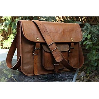 hlc leather unisex real leather messenger bag for laptop briefcase satchel ...