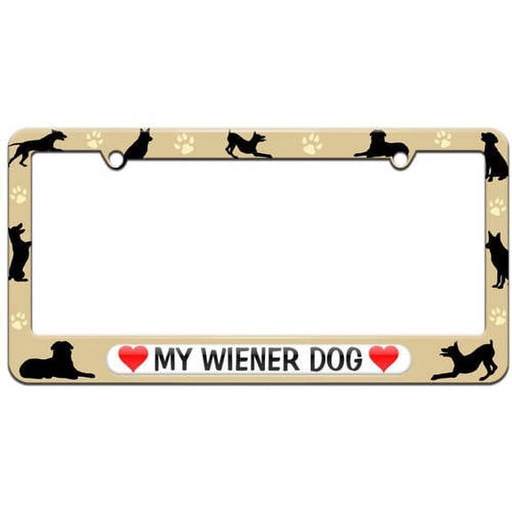 My Wiener Dog Love with Hearts License Plate Tag Frame, Multiple Colors