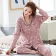 thumbnail image 1 of Conjunto de pijama de manga larga holgado de algodón puro para mujer, cuello de solapa, adecuado para ropa exterior del hogar, otoño, 1 of 5