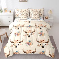 Homewish Skeleton Skull Child Twin Bedding Sets 7-Piece, Cartoon Rustic Animal Bedding Comforter Set, Tribal Western Theme Reversible Sheet Sets, Ultra Soft Bedroom Decor