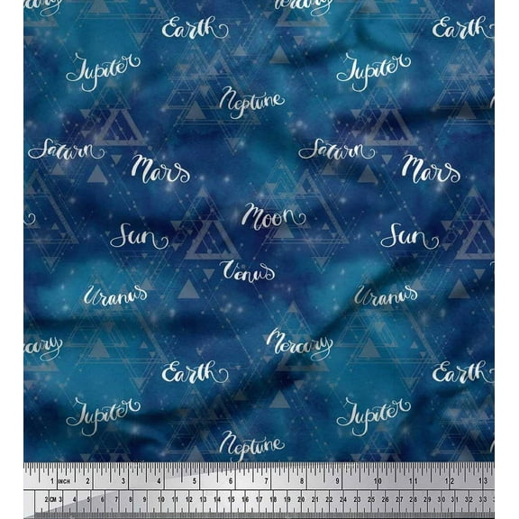Soimoi Cotton Duck Fabric Triangle & Planets Name Galaxy Print Sewing Fabric Yard 42 Inch Wide