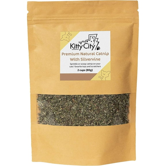 Kitty City Natural Ground Catnip with Silvervine, Premium Blend for Cat Play and Training