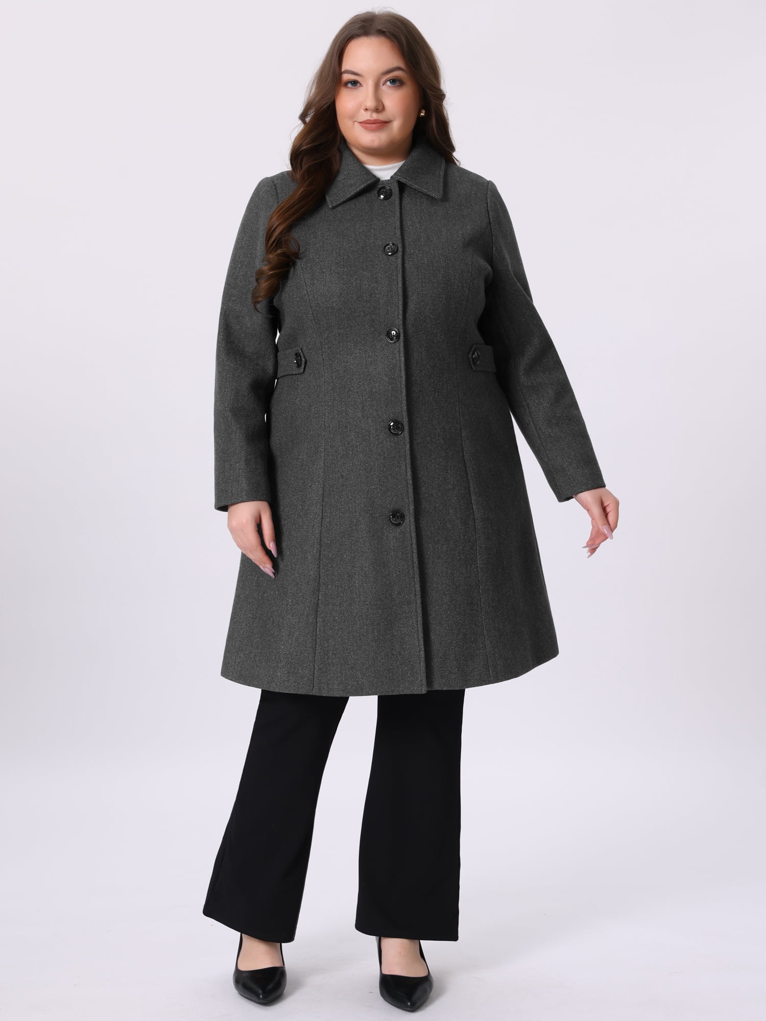 DARING DIVA Women's Plus Size Long Sleeve Utility Overcoat 4X Deep Gray
