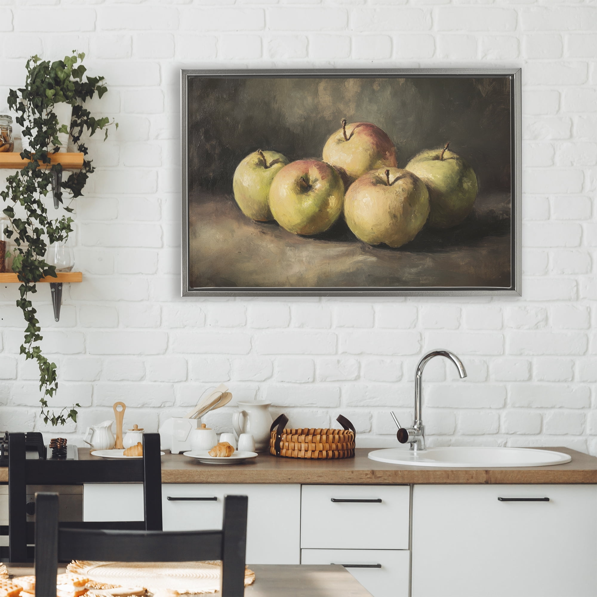 Stupell Industries Apples in Soft Shadow Gray Framed Floater Canvas Wall Art, design by Petal Prints Design