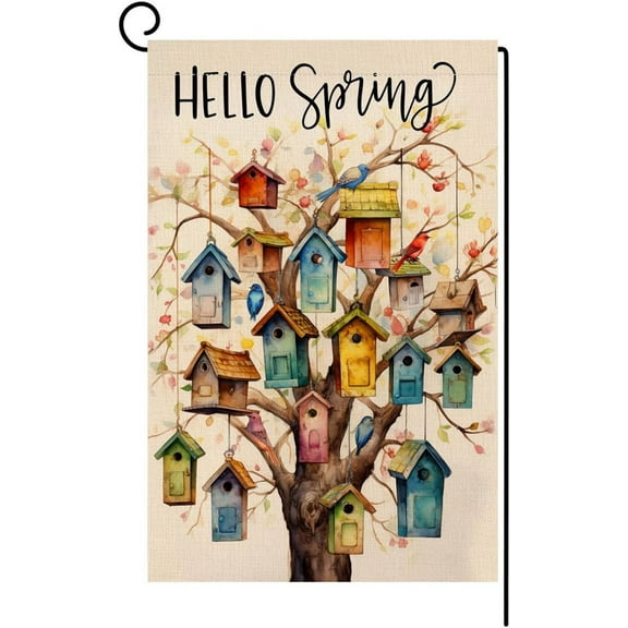 BLKWHT Spring Bird Garden Flag 12x18 Vertical Double Sided Floral Tree Farmhouse Holiday Outside Decorations Burlap Yard Flag BW578