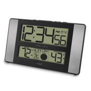 La Crosse Technology Atomic Digital Clock with Temperature and Moon Phase Aluminum finish