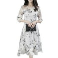 thumbnail image 1 of AMERTEER Robe Midi à Double Couche pour Femmes, Col Rond, Manches 3/4 en Maille, Imprimé Floral, Grande Ampleur, 1 of 8
