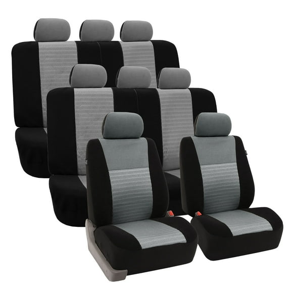 FH Group Trendy Elegence Airbag Compatible and Split Bench 8 Seaters Car Van Seat Covers, Full Set, Gray and Black