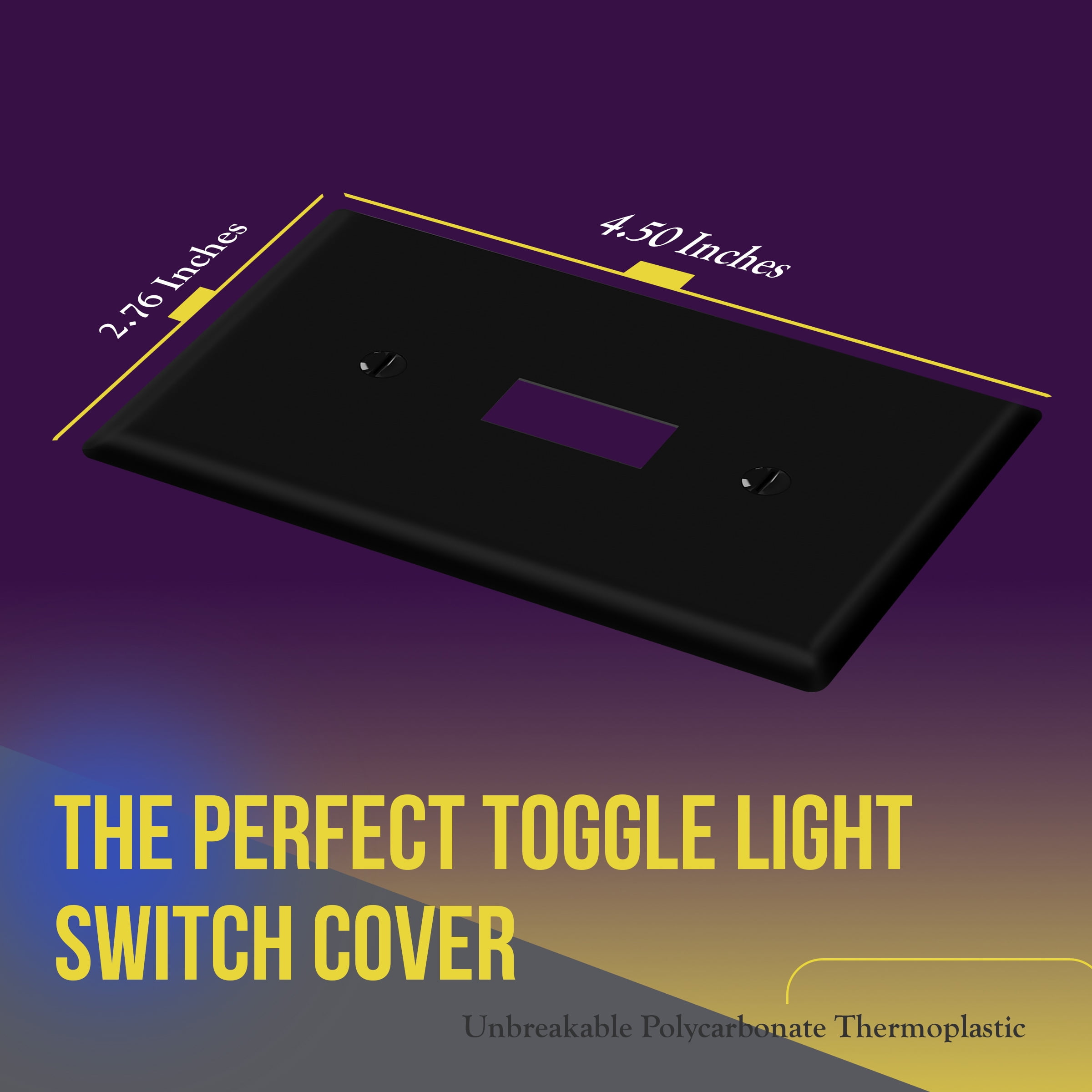 ENERLITES Toggle Light Switch Wall Plate, Gloss Finish, Standard Size 1-Gang 4.50" x 2.76", Unbreakable Polycarbonate Thermoplastic, 8811-BK-5PCS, Glossy Black, 5 Pack