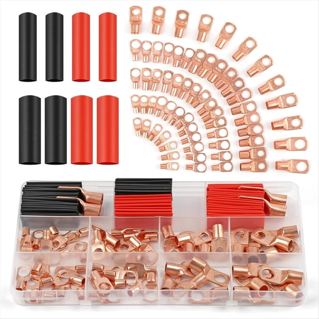 Kit Surtido de 130 Terminales de Cable de Cobre, Calibre AWG 2, 4, 6, 8, 10 y 12, para Aplicaciones Marinas y Automotrices.