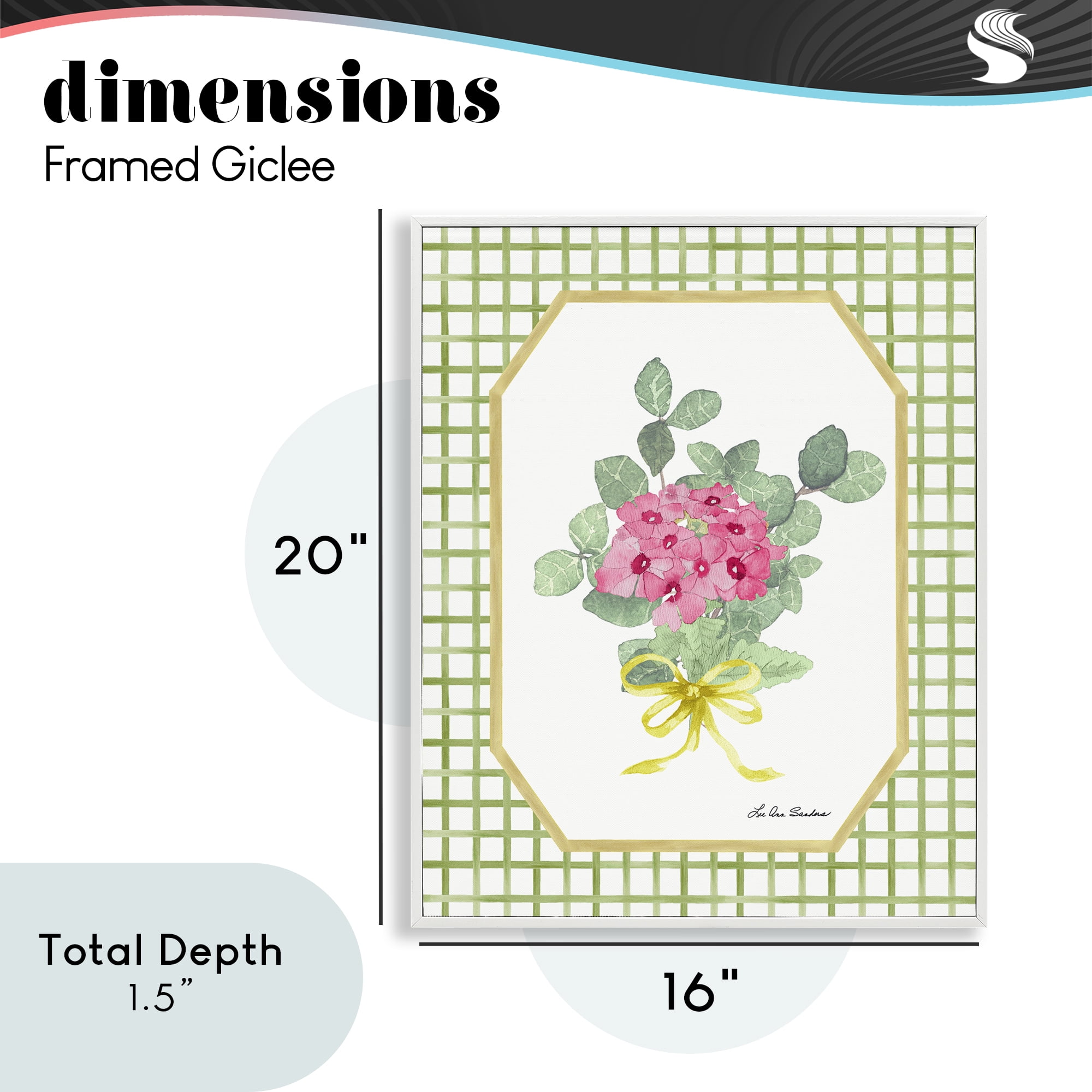Botanical Story on Grid Pattern White Framed Giclee Art, design by Lee Ann Sanders
