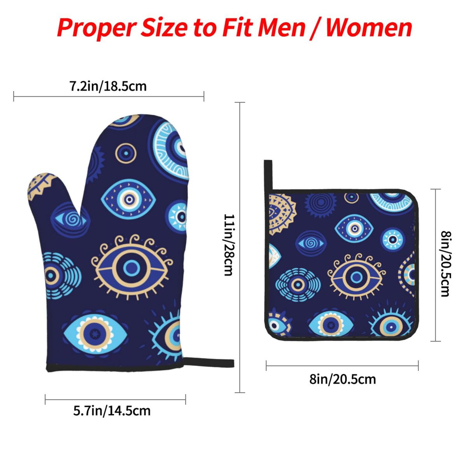 Magic Evil Eyes 4Pcs Oven Mitts and Pot Holders Sets Oven Kitchen Gloves Hot Pads for Cooking BBQ Baking Grilling