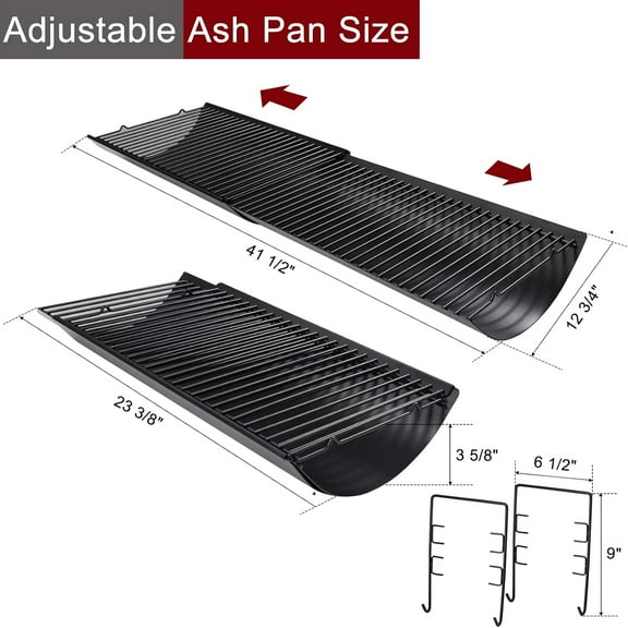 Adjustable Ash Pan Drip Pan for Charcoal Grills, 23.38" to 41.5" with 2pcs Grate Hanger