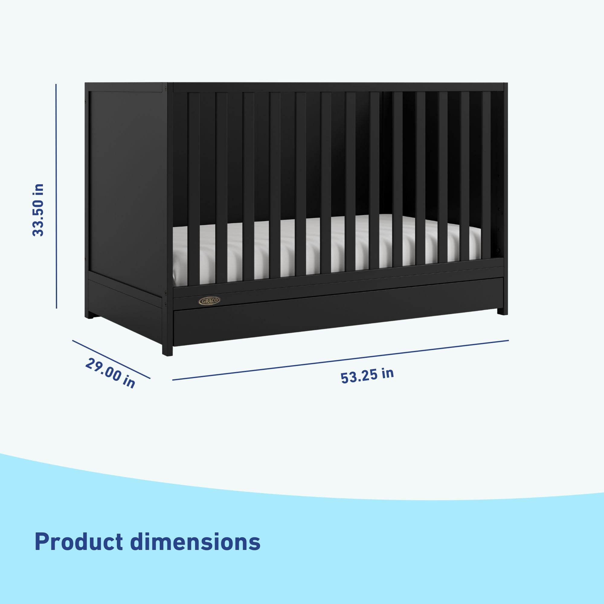 Graco Theo 3-in-1 Convertible Baby Crib with Drawer, Black