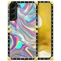 FKBRCL4U Compatible with Samsung Galaxy S22 Case, Holographic Abstract Iridescent Textures Luxury Golden Decoration for Girl Women Soft TPU Shockproof Protective Hard PC Back