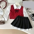 thumbnail image 2 of Toddler Girls Outfits Sets Spring School Style Half Length Skirt Jacket Shirt Cute Girls' Fall Clothing Sets Red Size 2-3T, 2 of 3