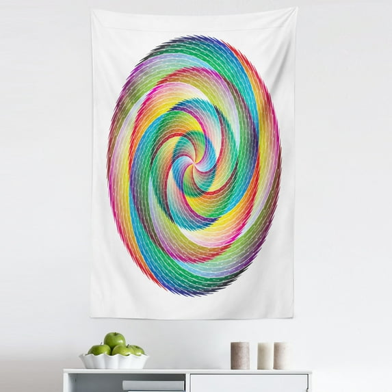 Rainbow Tapestry, Spiral Rosette Pattern with Wavy Stripes Abstract Contemporary Design, Fabric Wall Hanging Decor for Bedroom Living Room Dorm, 5 Sizes, Multicolor, by Ambesonne