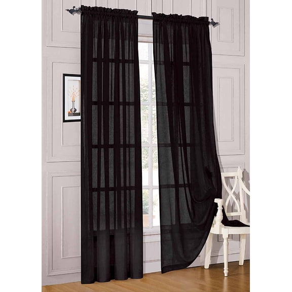 Elegant Comfort® 2 Piece Solid SHEER PANEL with ROD POCKET - Window Curtain 60-inch width X 84-inch Length - Black
