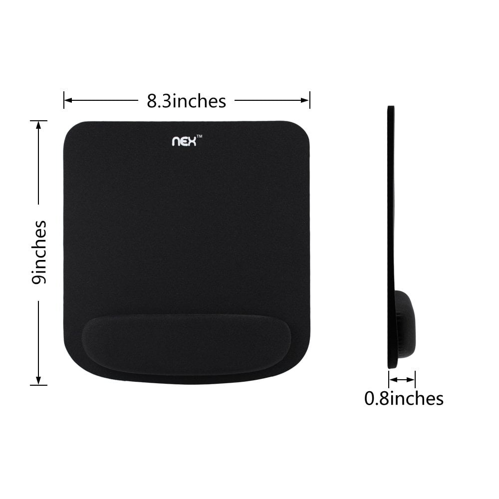 NEX Mouse Pad with Memory Foam Wrist Rest, Non-Slip Rubber Base Mouse Mat for Typist Office (Black)